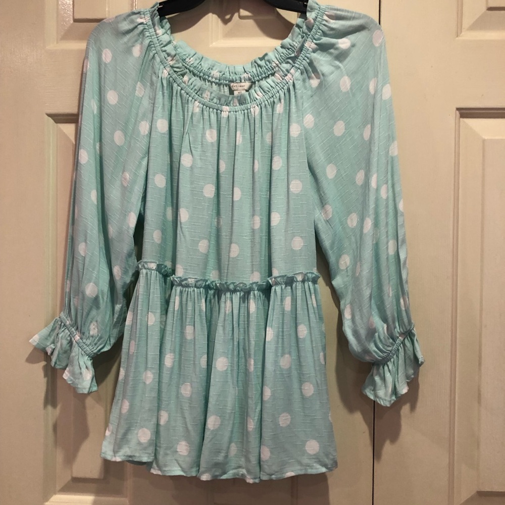 Est 1946 Polka Dot Off the Shoulder Top Size XS Aqua blue